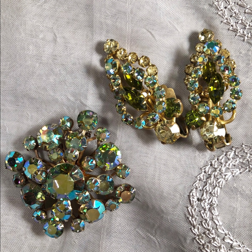 Vintage estate earrings and brooch (pin)